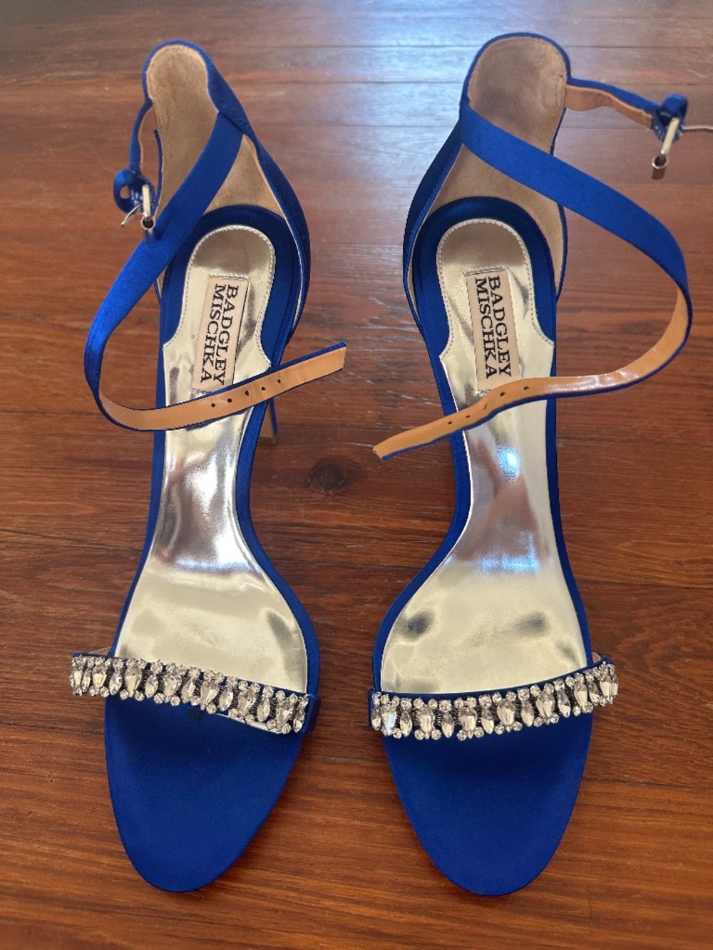 Badgley Mischka Elope Blue Satin Crystal Heels Size 10 NEW w/ Box